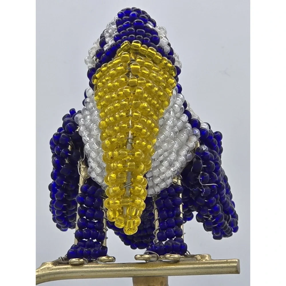 2 Lot of Decorative Finely Beaded Tucan On Stand & Shiny Brass Duck Decor Bowl